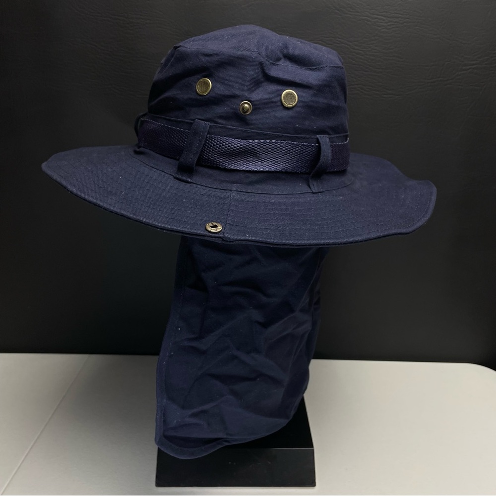 Summer Boonie Hat with Neck Flap, Wide Brim, Sun Protection Navy - Picture 2 of 6